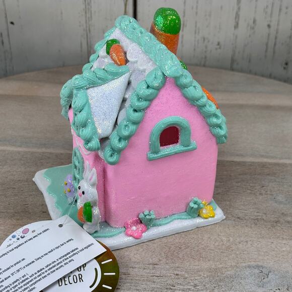 Easter Gingerbread House Tabletop Claydough LED light up Pink White Pastel New - Picture 3 of 11
